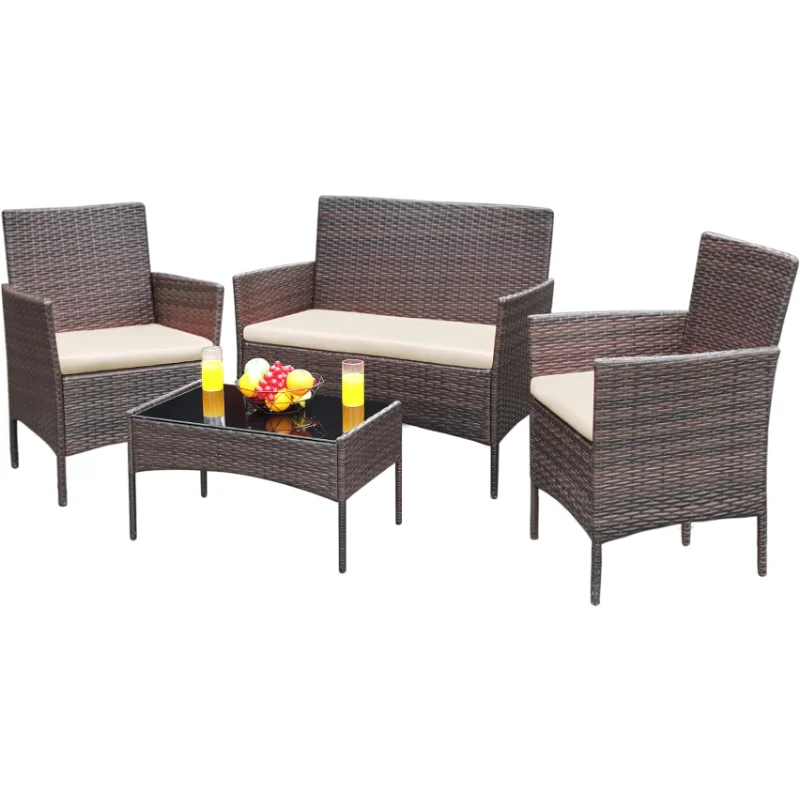 Greesum Patio Furniture 4 Pieces Outdoor Wicker Rattan Chairs