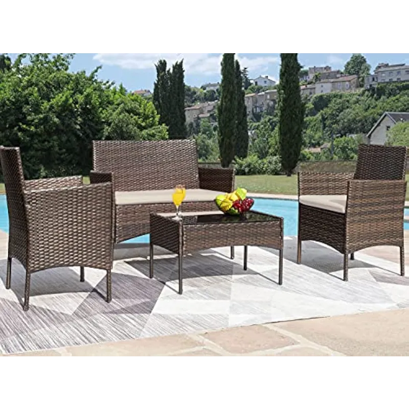 Greesum Patio Furniture 4 Pieces Outdoor Wicker Rattan Chairs