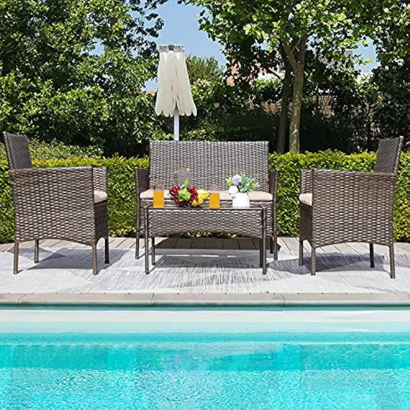Greesum Patio Furniture 4 Pieces Outdoor Wicker Rattan Chairs