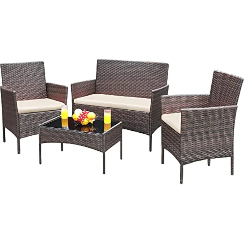 Greesum Patio Furniture 4 Pieces Outdoor Wicker Rattan Chairs