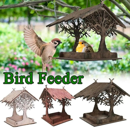 Wooden Bird Feeder For Outdoors Hanging Extra-Large Cottage