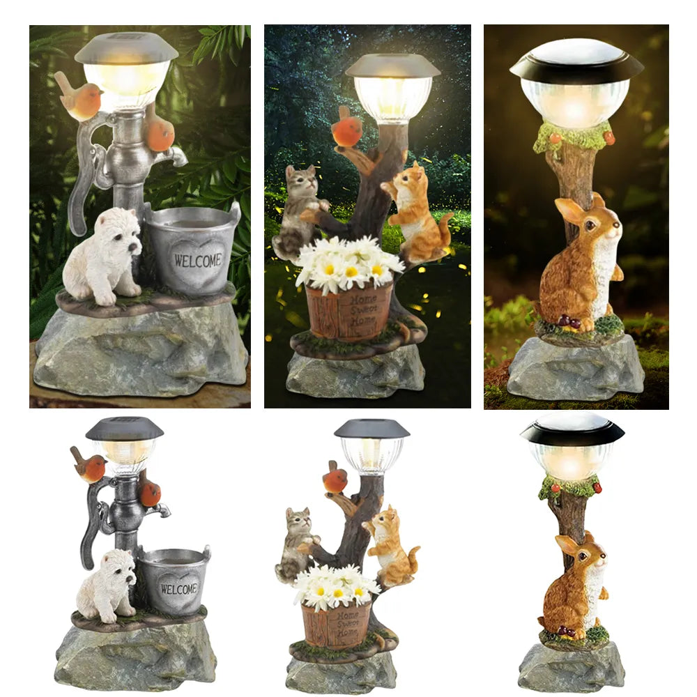 Solar LED Animals Figurine Resin Light Home Decor For Courtyard