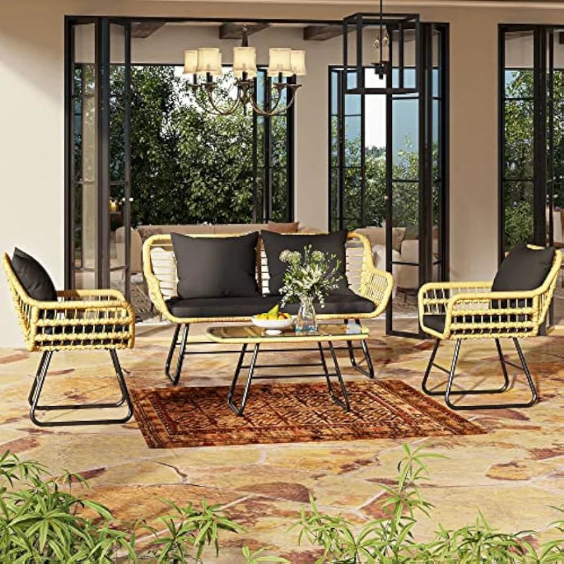 4-Piece Patio Furniture Wicker Outdoor Bistro Set