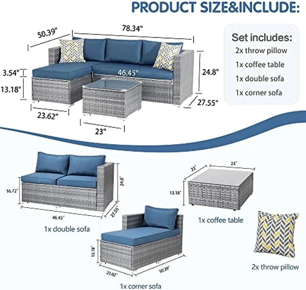 Shintenchi Patio Furniture Sets 3 Pieces Outdoor Sectional Sofa