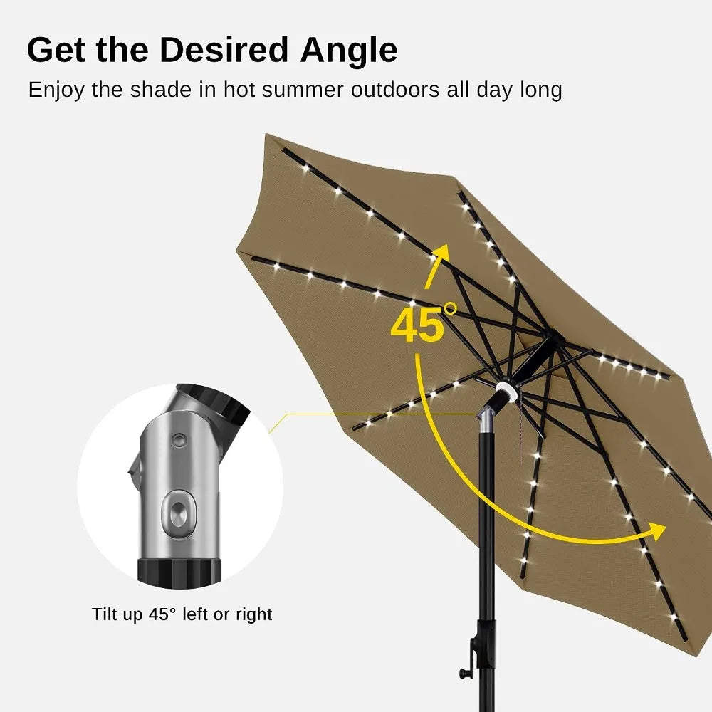 Patio Umbrella, 9 ft Outdoor Table Umbrella with 40 LED Solar Lights