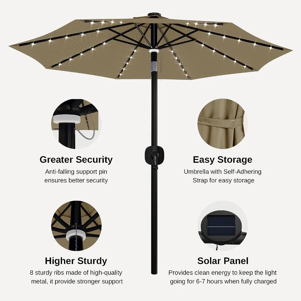 Patio Umbrella, 9 ft Outdoor Table Umbrella with 40 LED Solar Lights