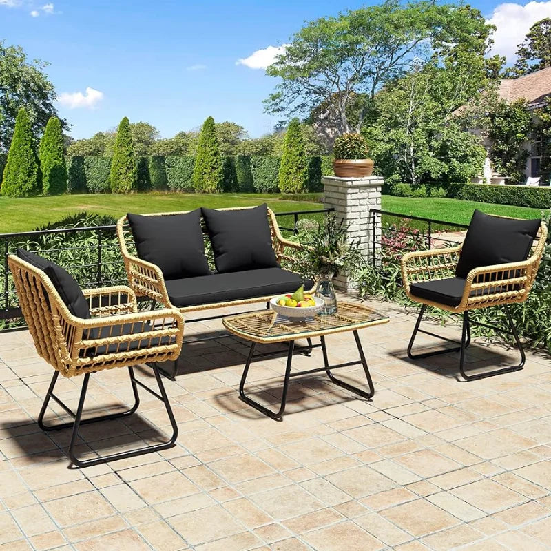 4-Piece Patio Furniture Wicker Outdoor Bistro Set