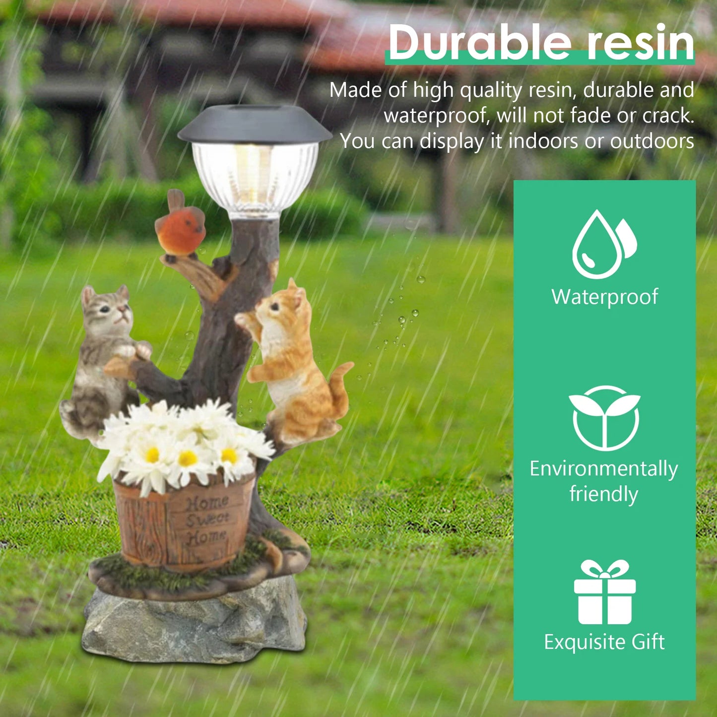 Solar LED Animals Figurine Resin Light Home Decor For Courtyard